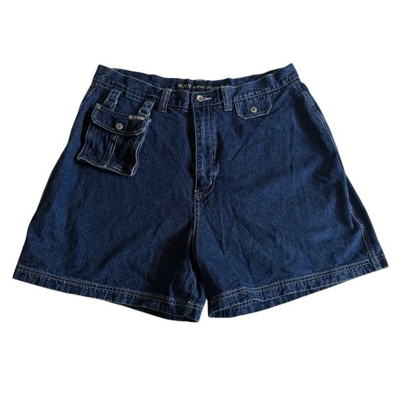 Vintage RVT Serve Piping Hot Denim Shorts Attached Denim Bag Blue Sz 20 - Picture 1 of 16